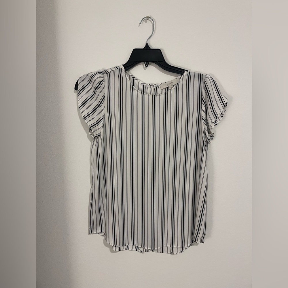 LOFT Striped Flutter Sleeve Blouse